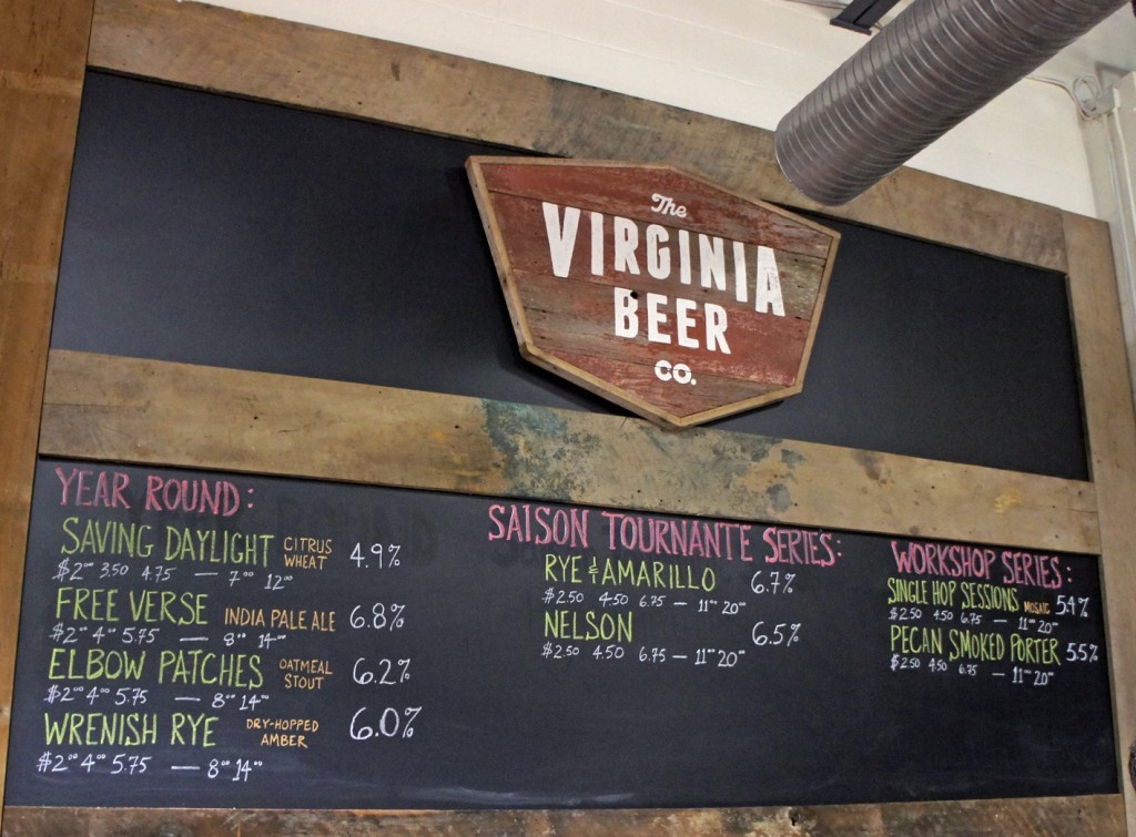 Ber menu at the Virginia Beer Company