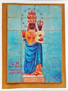 The Blsck Madonna shrine on a wall at the Menabrea brewery