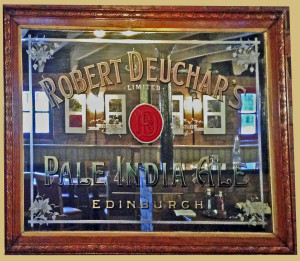 An original Deuchar's brewery mirror, now in the tasting bar at the Caledonian brewery, rescuded from a pub in Bath