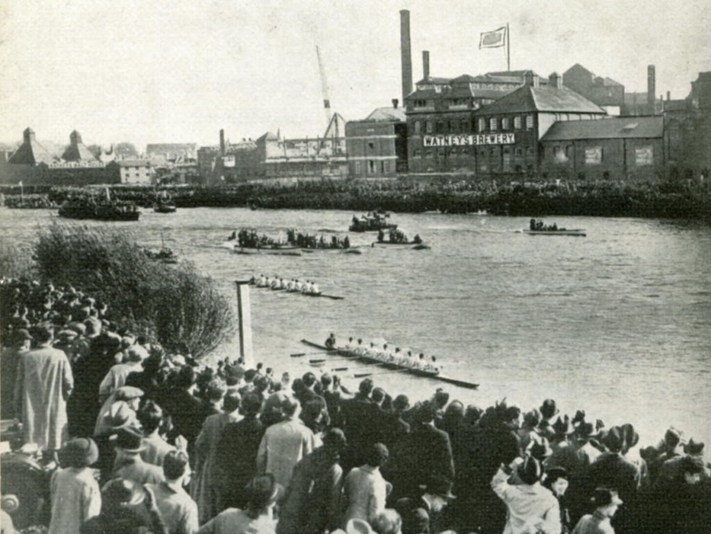 Mortlake brewery on Boatrace Day around 1938