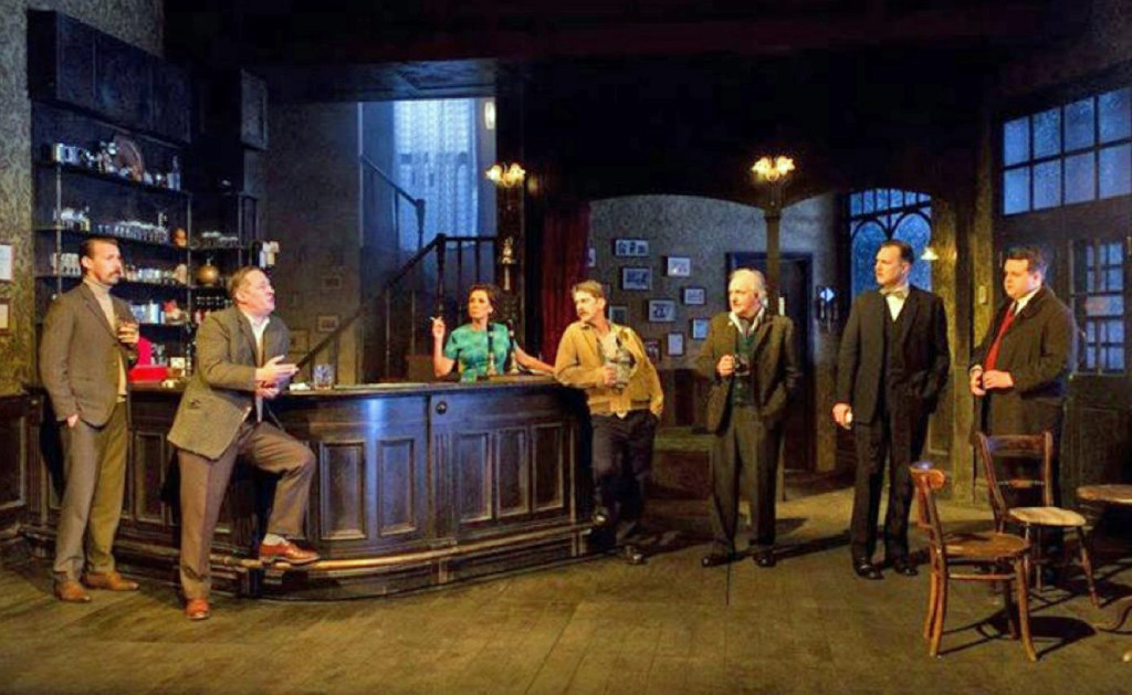 Watch out for the trap-door: David Morrissey, far right, and other cast members of Hangmen on stage at the Wyndham's Theatre